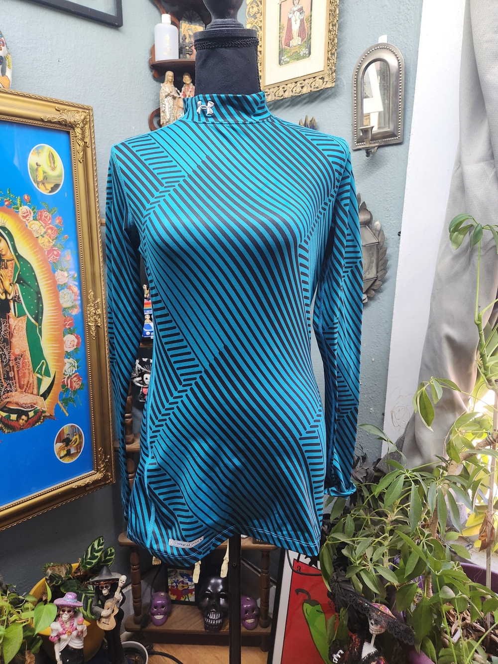 Under Armour Teal and Black Long-Sleeve Mock Neck Top